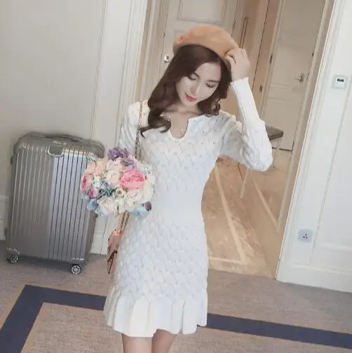 2019 Женское зимнее сексуальное платье длинные рукава плотные вечерние облегающие