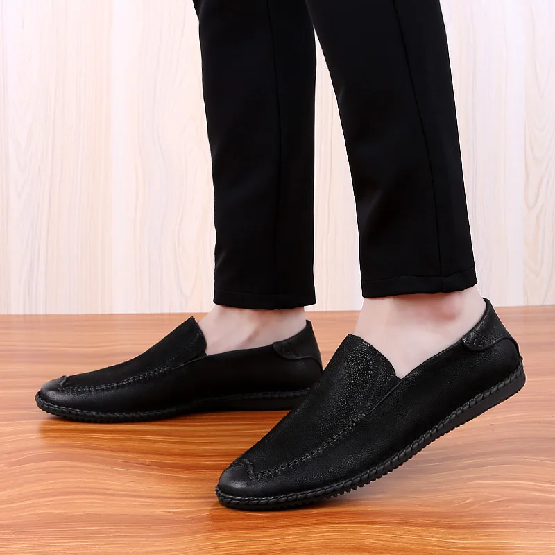 

2020 Hand-stitched Pea Shoes Men 37-47 Extra Large Business Casual Shoes Black Brown Loafers Breathable Zapatos De Hombre *