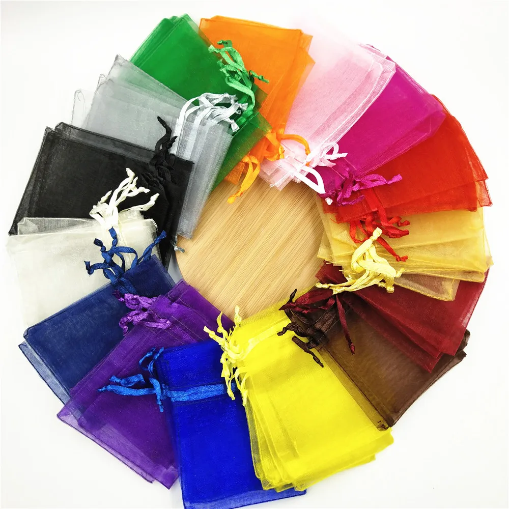 

100pcs/lot Jewelry Packaging Bags 5x7cm 7x9cm 9x12cm Drawstring Organza Bags Wedding Party Gift Bag Christmas Birthday Gift Bags