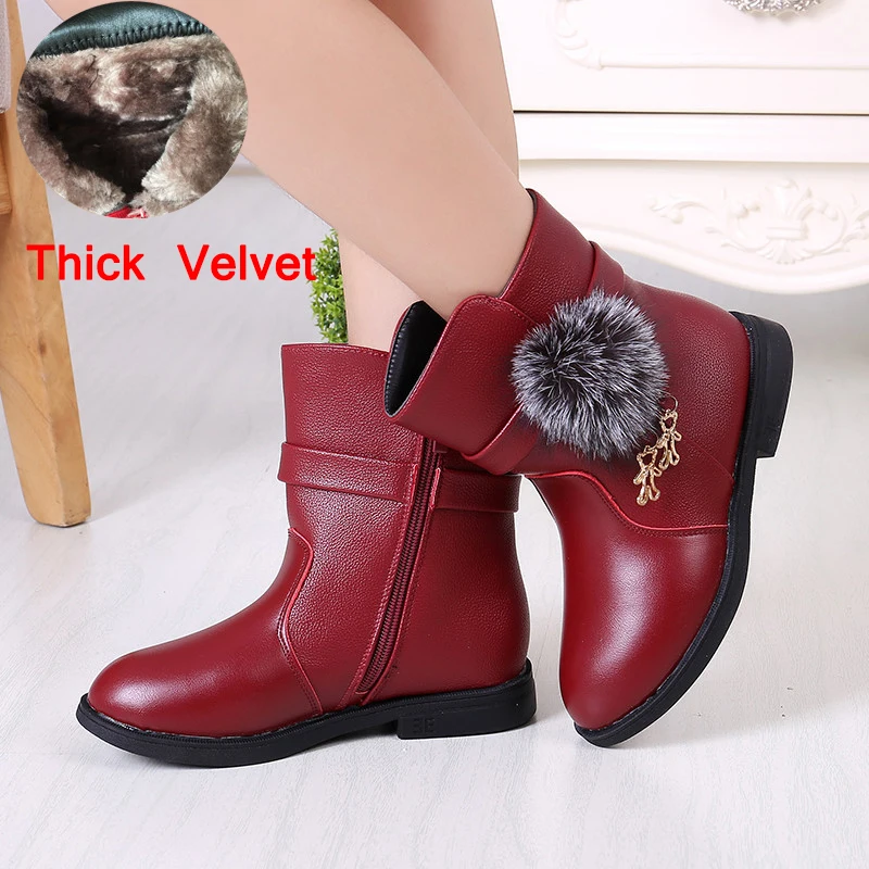 ThickVelvet Wine red Детские зимние ботинки; нескользящие ботинки для принцессы для девочек; сезон осень-зима; Новинка года; модные детские ботинки; бархатные теплые ботинки - Цвет: ThickVelvet Wine red