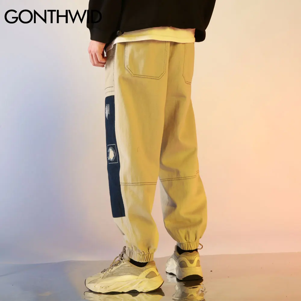 Шаровары GONTHWID мужские с вырезами в стиле пэчворк повседневные свободные