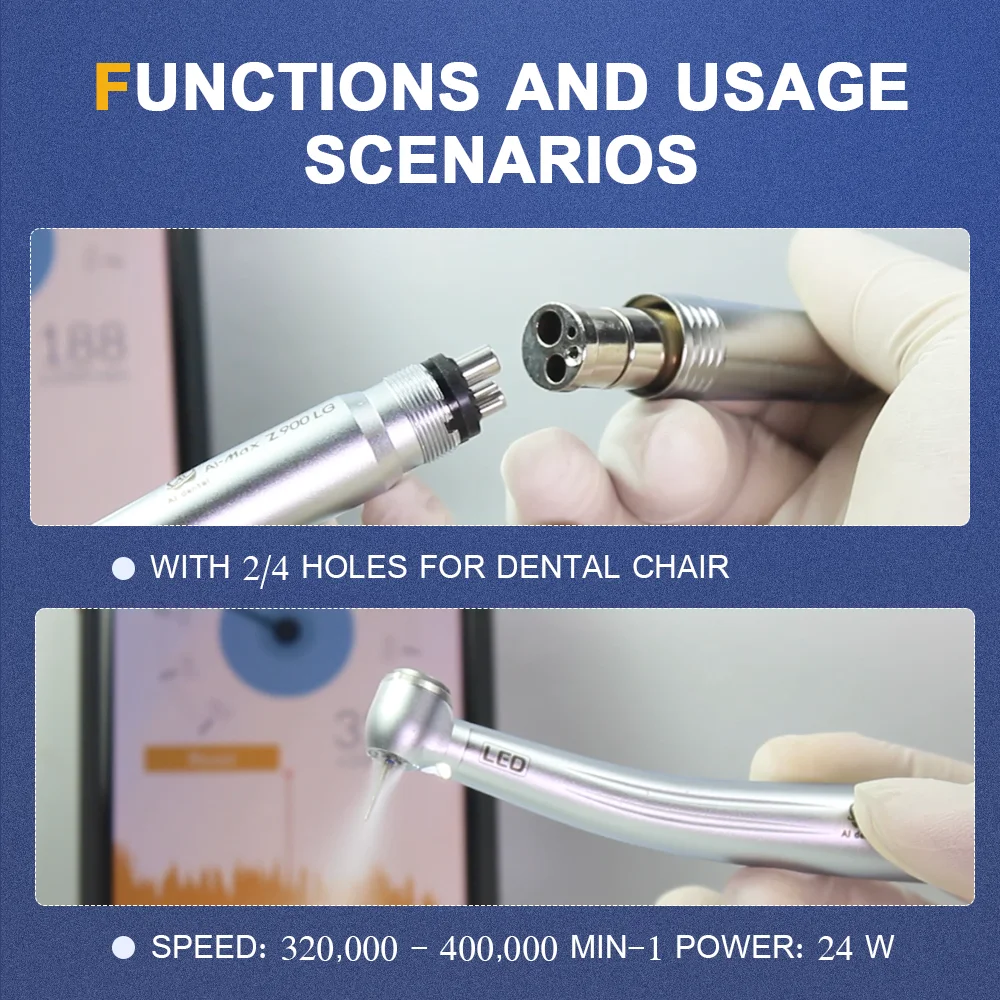Dental  LED E-Generator Air Turbine Handpiece Four Water Spray With Ceramic Rotor  High Speed Drill Connect 2/4/6 Hole Chair