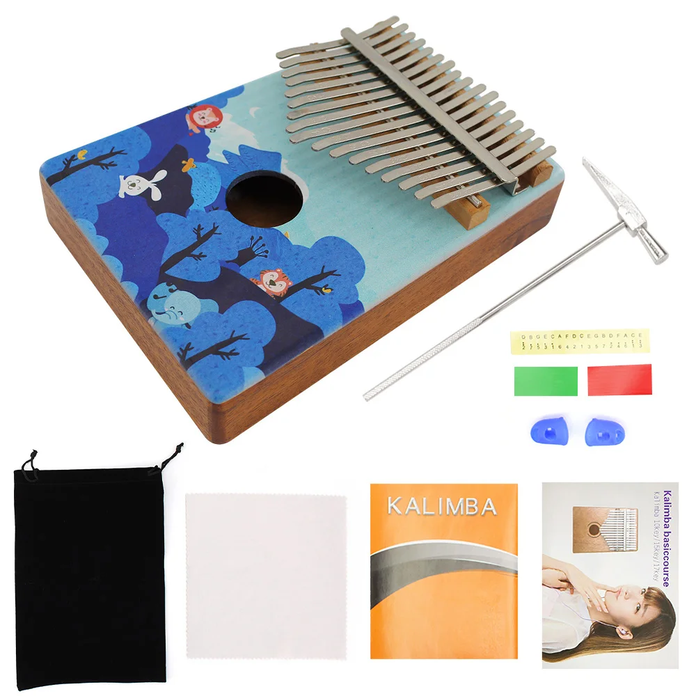 

17 клавиш портативный деревянный калимба пианино Mbira с цветным рисунком музыкальный инструмент подарок для любителей музыки начинающих сту...