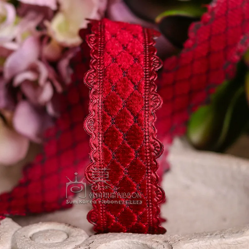 100 ярдов край пикота бархатная лента в клетку со стразами ткань для вышивки косая