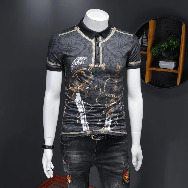 Mannen Kleding Camiseta Verano Hombre 2020 Summer Printed Short-sleeved Polo Shirt Fashionable Lapel | Мужская одежда