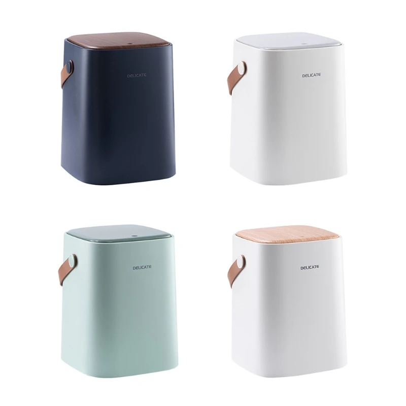 

10L Dry Wet Sorting Trash Can with Press Type Lid and Faux Leather Handle Waste Basket Rubbish Bin Garbage Bucket Y5GB