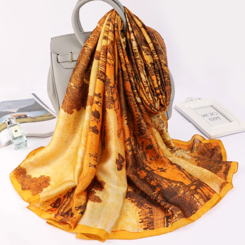 

2021 Chinese Classics Print Travel Beach Towel New Sunscreen Shawls Fashion Dustproof Handkerchief Summer 180X90CM Silk Scarves