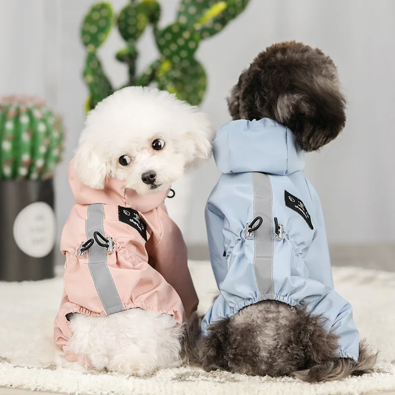 

Pet Four Seasons Reflective Raincoat Dog Clothing Waterproof Mesh Breathable Sweat Absorbing Cat and Dog Four Legged Clothing
