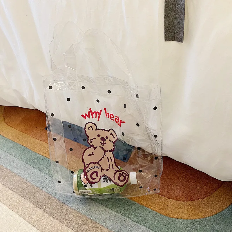 

Simple Transparent Women Bear Top-handle Bag Summer Vacation Ladies Waterproof Beach Bags Fashion PVC Student Girls Small Tote