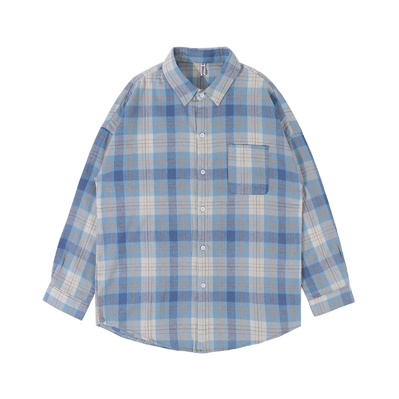 

Korean Style Casual Plaid Shirt Kpop Hip Hop Loose Couple Clothes Streetwear Harajuku Fashion Long Sleeve Coat Men Ins Tops Male