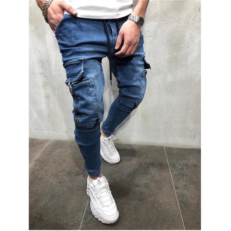 

Autumn Winter Men's Multi-Pocket Jeans Business Casual Classic Style Fashion Men's jeans Black Blue Pants