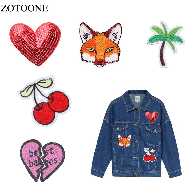 Лиса сердце с блестками патч железа на патчи для одежды в полоску и военные