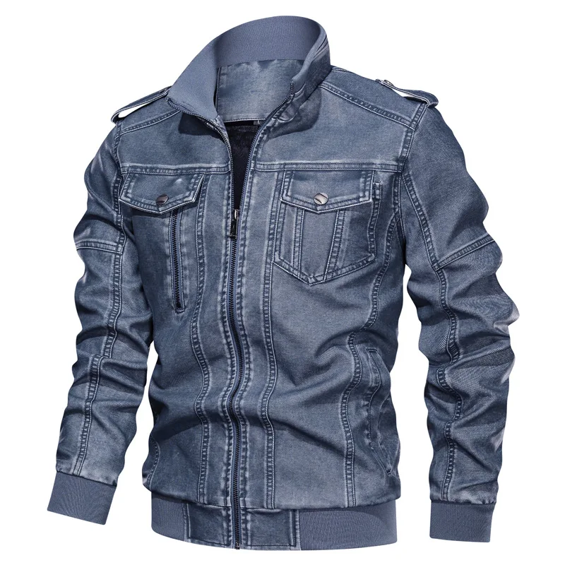 

Cross-border European and American wind man washed pu leather amazon do old motorcycle jacket coat of male big yards