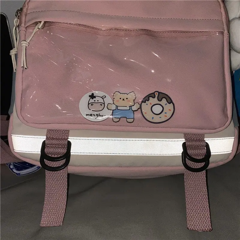 

Harajuku Kawaii Backpack Nylon Women Cute Schoolbag College Girls Student Waterproof Backpack Female Pin Badge Ladies Book Bags