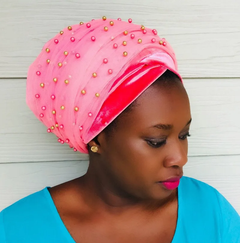 Женский бархатный мусульманский головной убор обруч на голову с жемчужинами и