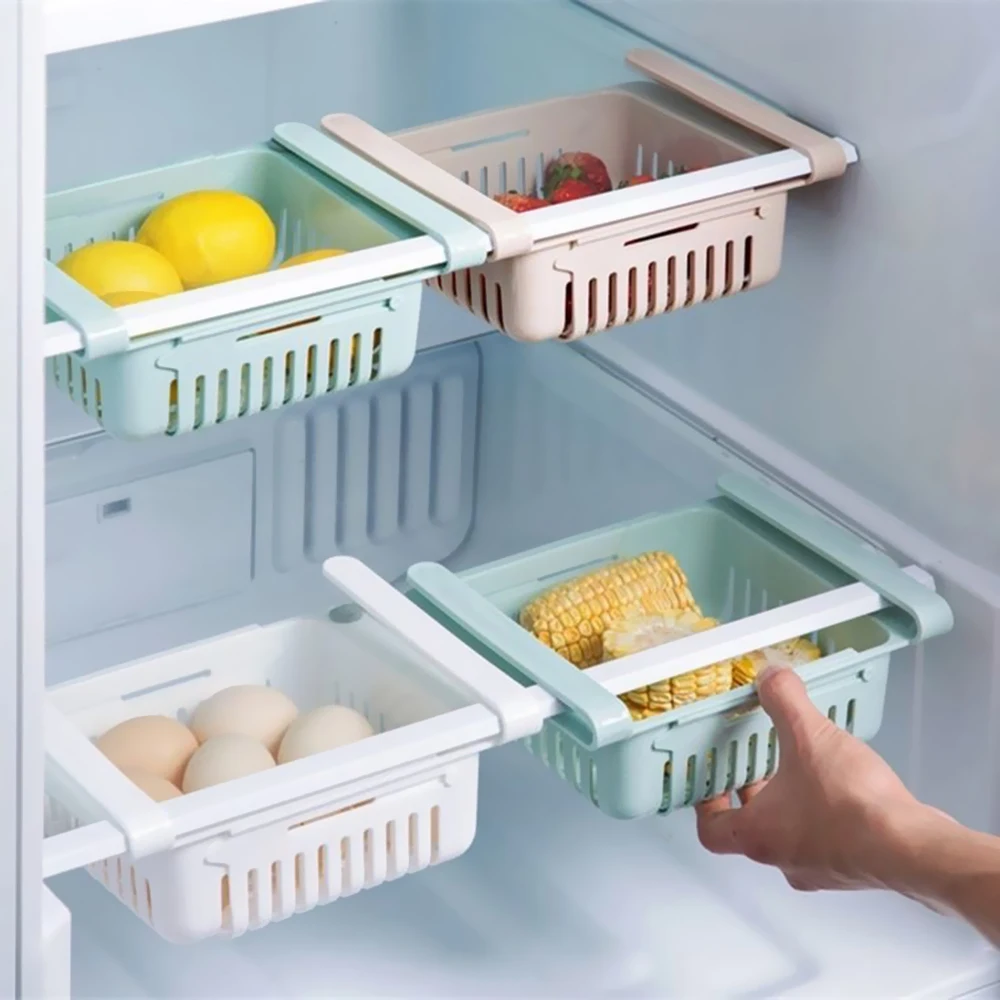 

Kitchen Storage Rack Fridge Organizer Shelf Storage Food Fruit Snack Container Holder Telescopic Refrigerator Drawer