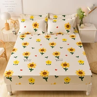1pc polyester fitted sheet daisy printing mattress cover sheet four corners with elastic band bed sheet no pillowcases