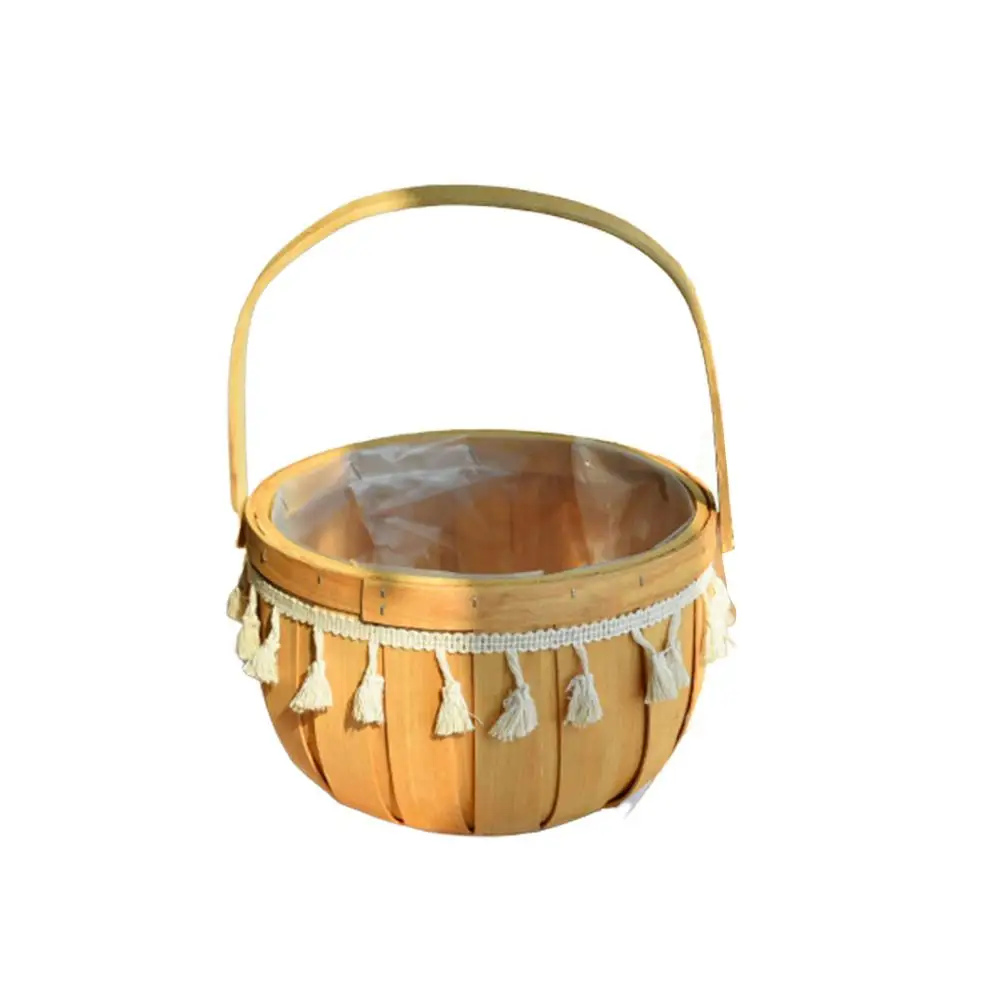 Корзина для хранения цветов ручной работы деревянная плетеная корзина с ручкой