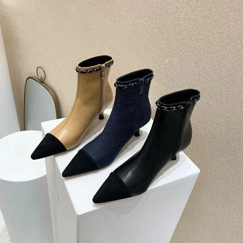

The new trend 2022 low heel color elegant pointed toe fine heel commuter ankle boots elegant pointed head zapatillas mujer