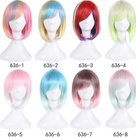 anime fashion sexy rose net colorful rainbow wig short ombre straight bob wigs for women synthetic hair cosplay wig 8 models