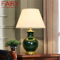 fairy ceramic table lamps green luxury brass desk light fabric for home living room dining room bedroom office