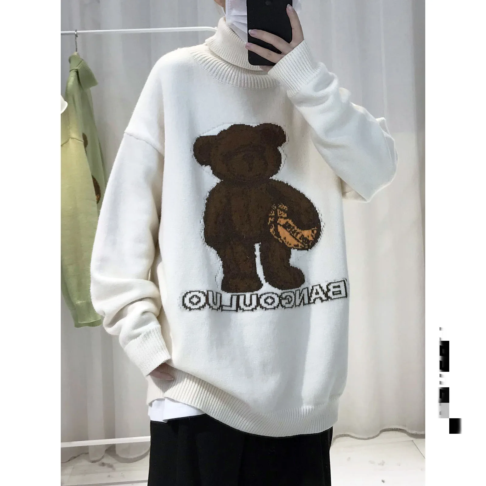

Cartoon bear man sweater 2021 new high neck bottom sweater Instagram fashion pullover