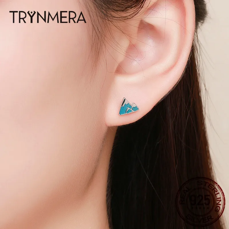 Женские маленькие серьги пусеты с эмалью Trynmera серебряные сережки гвоздики из