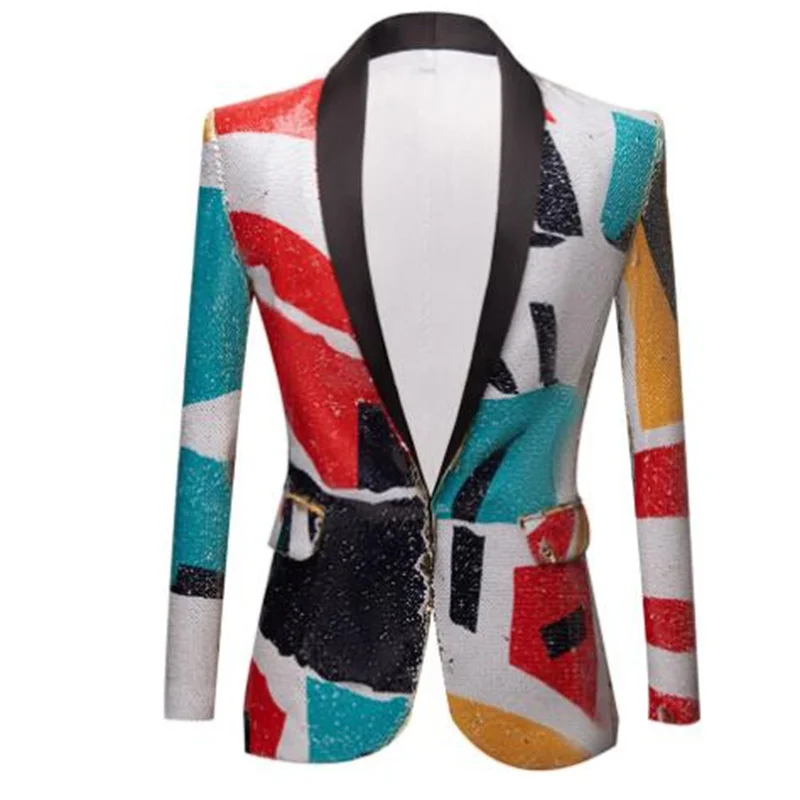 

Color blazers men's printing turned sequined suit stage costumes DJ singers host jackets disfraz hombre جاكيت رجالي fashion