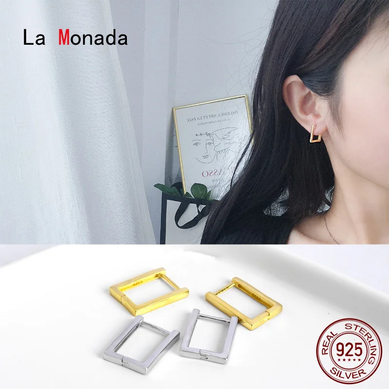 

Женские квадратные серьги-кольца La Monada, изящные серьги из серебра 925 пробы в минималистическом стиле, серебро 925 пробы