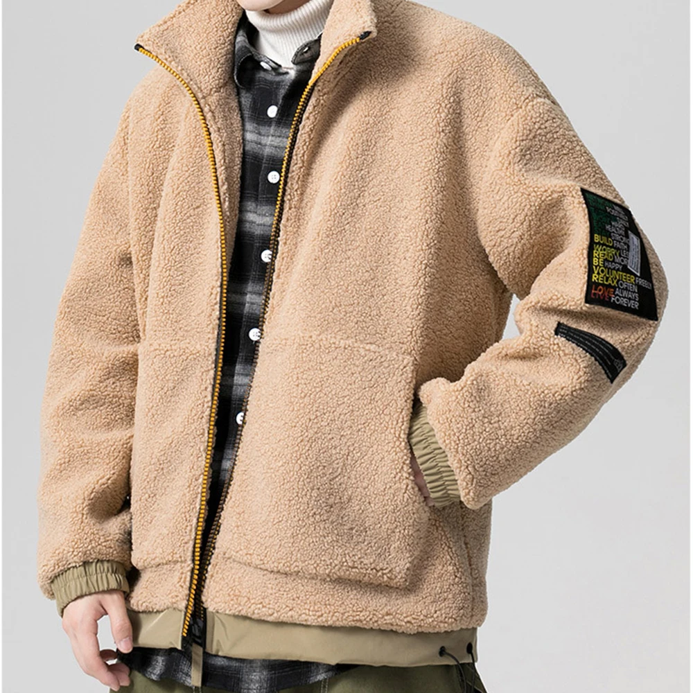 Covrlge Men Zipper Lambswool Coat Winter New Youth Trend All-match Jacket Men's Slim Fashion Warm Jacket Streetwear Male MWM112