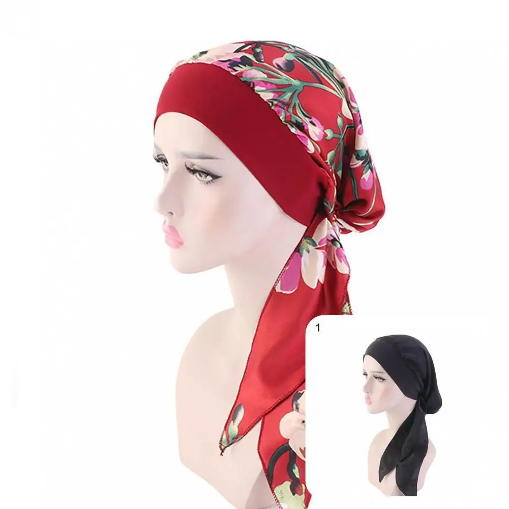

Stylish Headscarf Stretchy Headwear Imitation Silk Lacing Up Head Wrap Head Wrap Headscarf Cap