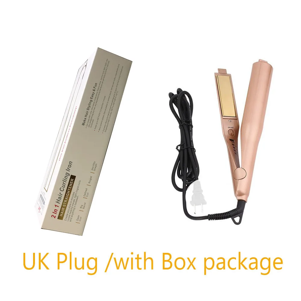 UK with BOX Золото 2 в 1 выпрямляющий утюжок для завивки волос щипцы для завивки волос профессиональные щипцы для завивки волос салонные качественные щипцы для завивки волос выпрямляющий утюжок - Цвет: UK with BOX