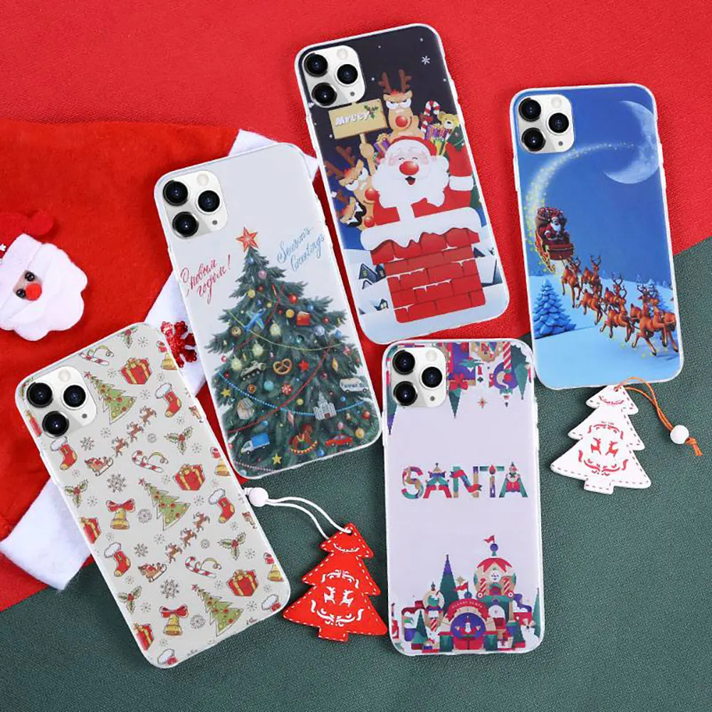 Рождественский чехол для iphone XR 11 Pro XS Max X Санта Клаус Лось Мягкий ТПУ силиконовый 7