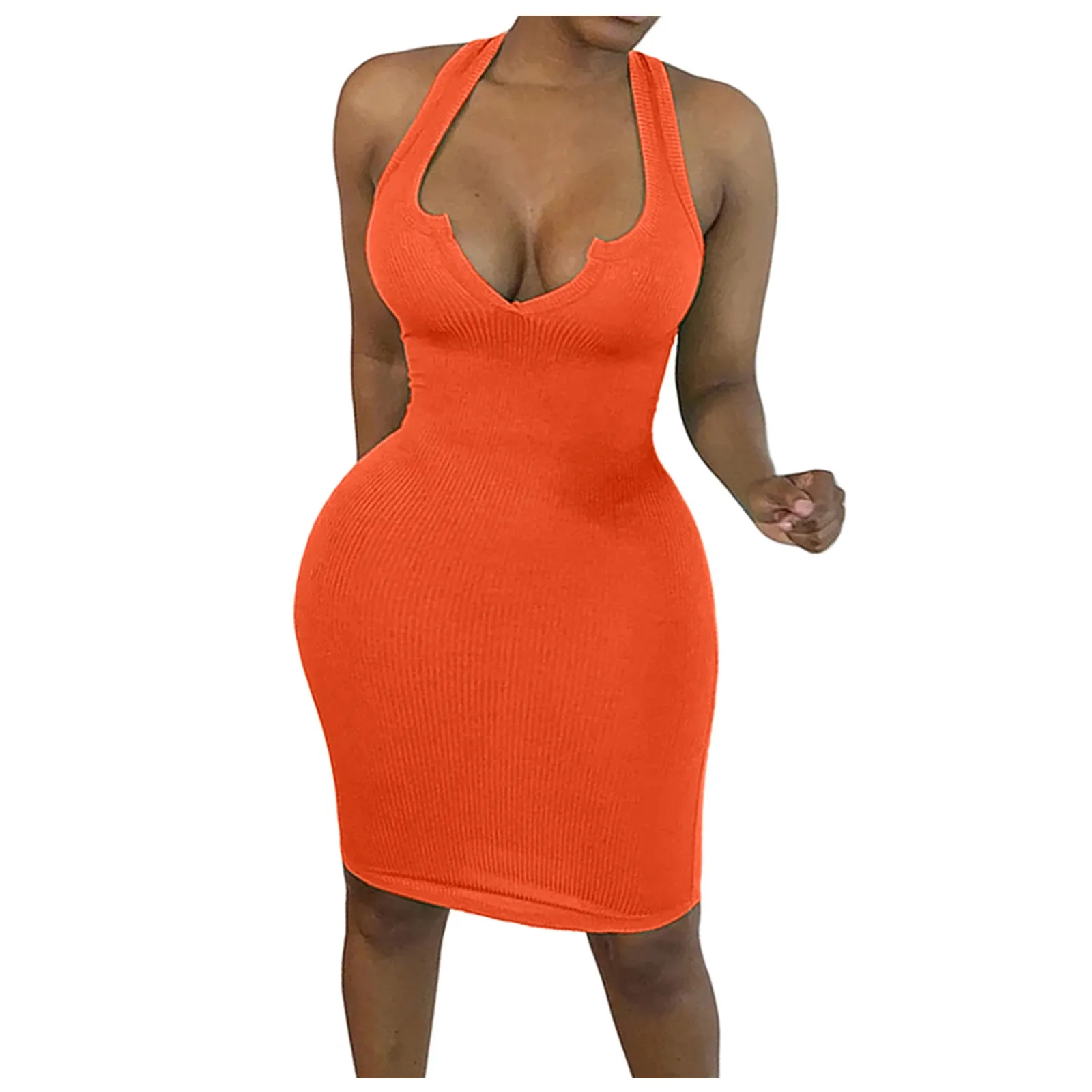 Женское трикотажное облегающее платье Y2K Летние черные розовые оранжевые