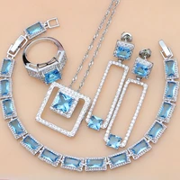 925 silver birdal dubai jewelry sets hyperbole blue zircon stone for women party earringspendantnecklacerings