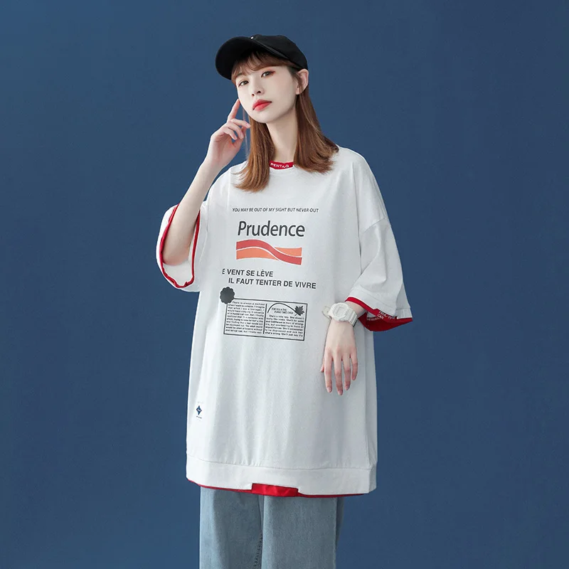 

HENCHIRY Новая Летняя женская футболка Модный повседневный уличный стиль короткий рукав нейтральный свободный большой короткий рукав Harajuku пар...