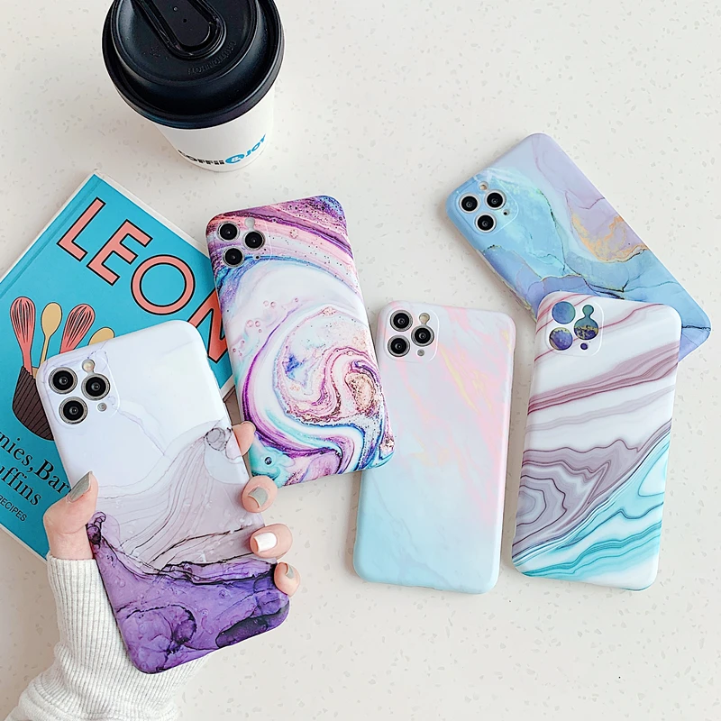 

Stylish Matte Marble Texture Phone Case For iPhone 12 Mini 11 Pro XS Max XR X 7 8 Plus SE20 Soft IMD Fine Hole Back Cover Coque