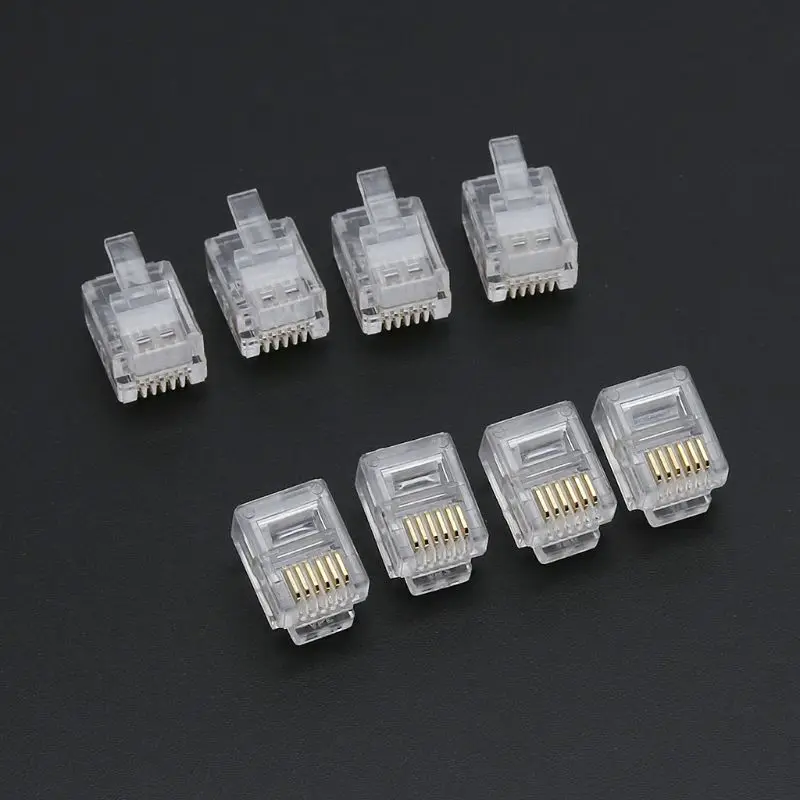 

100pcs RJ12 6P6C Modular Cable Head Telephone Connectors Crystal Plugs