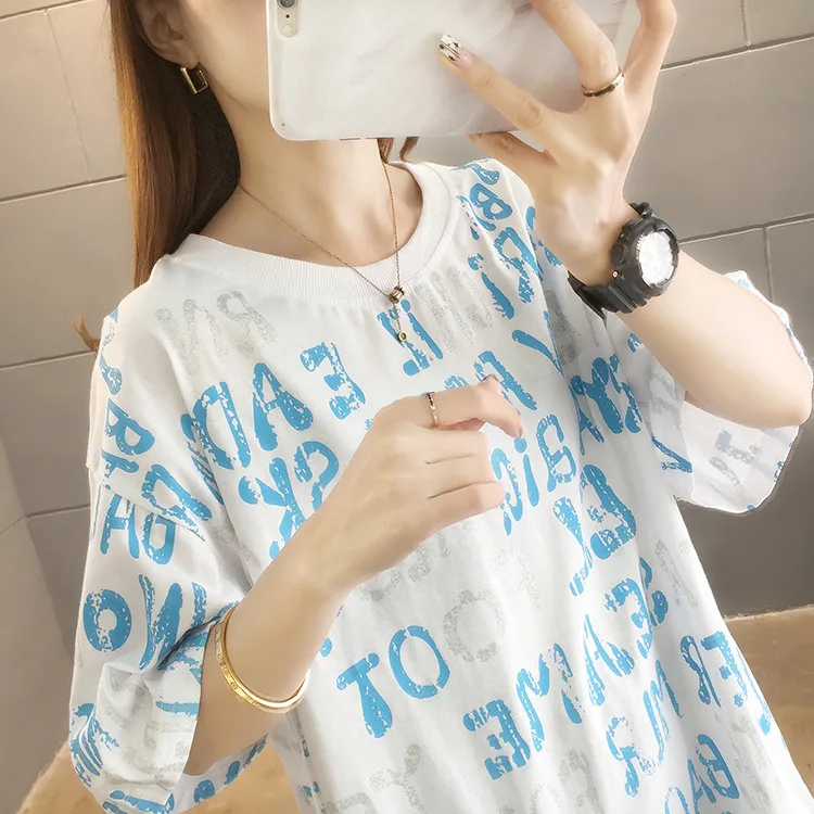 

Women's Tshirt Harajuku Casual Short Sleeve Letter Printed T-Shirt Female Korean Cotton Tops Oversized 2021 Summer Tees