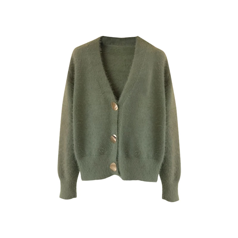 Женский мягкий мохеровые кардиганы однобортный вязаный свитер с v образным