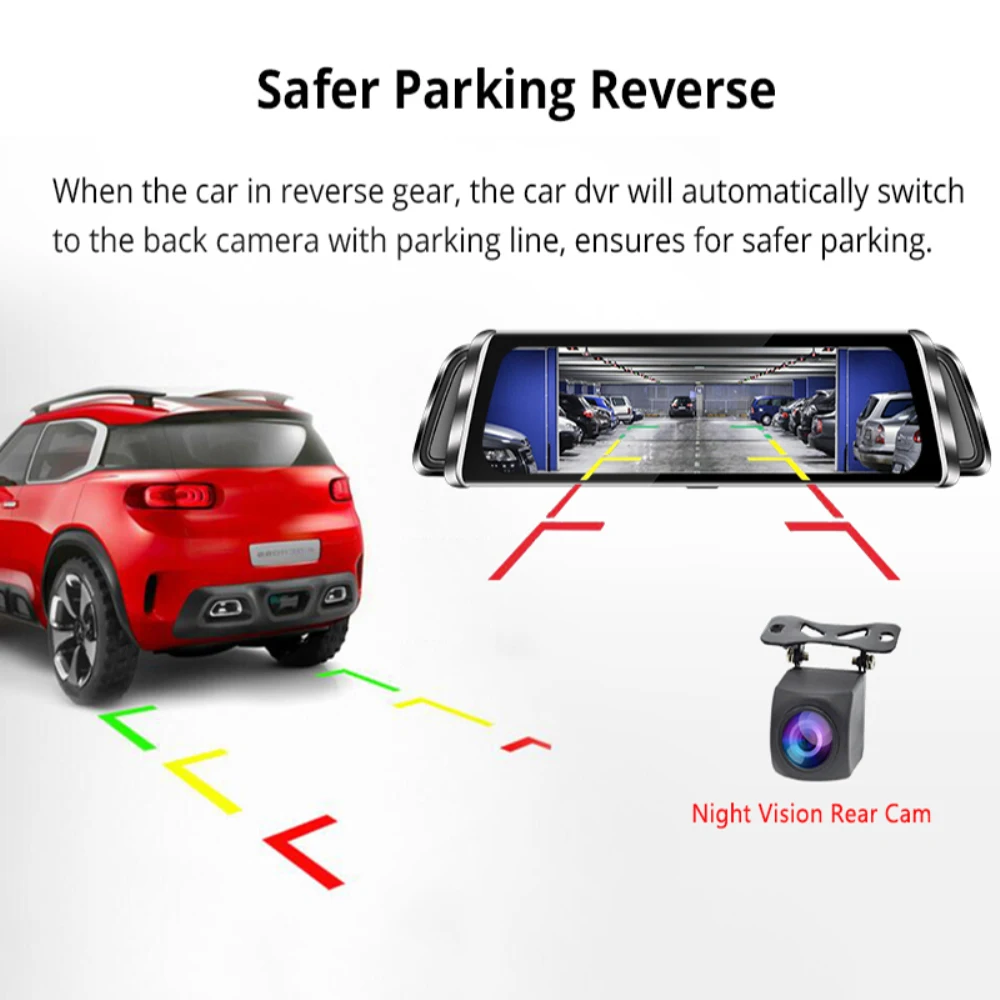 

10inch Streaming Media Car Rearview Mirror DVR Camera 1080P Full HD Dual-Lens Reversing Image Night Vision Driving Recorder