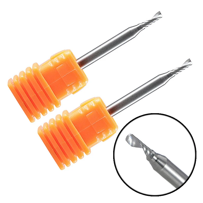 2 шт. 1/8 хвостовик Одиночная флейта Спиральные фрезы Карбид ЧПУ концевая фреза