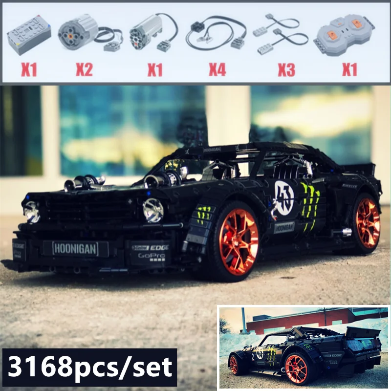 Новинка, 1965, Ford Mustang Hoonicorn, гоночный автомобиль, техника, MOC-22970, подходит для 20102, строительный блок, кирпичи, детские игрушки, Рождественский Радиоуправляемый автомобиль