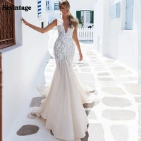 sevintage luxury mermaid wedding dresses for women lace sweetheart v neck wedding gown boho backless bridal dress suknia %c5%9blubna