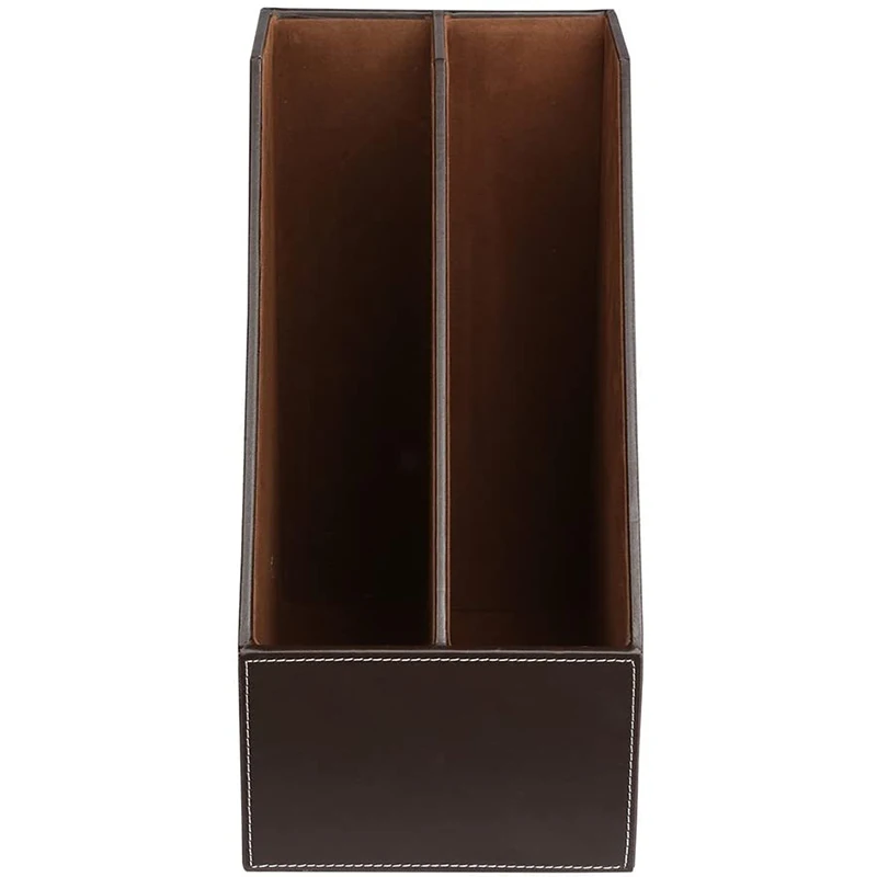 

PU Leather Desktop File Folder Organizer and Document File Stand Journals Magazine Holder Rack 2 Slots