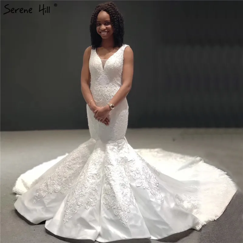 Белое роскошное атласное свадебное платье русалки с v образным вырезом 2021 ручная
