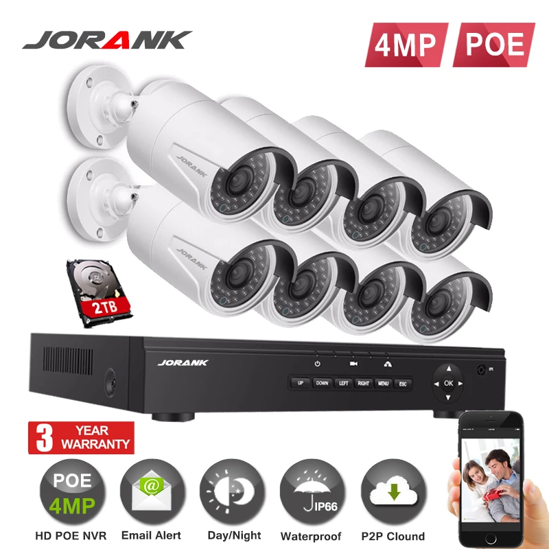 8CH 4k 1080P 48V POE NVR комплект 8 шт. 4MP 2MP PoE IP камера P2P облачная система видеонаблюдения ИК наружная камера ночного видения видеонаблюдение