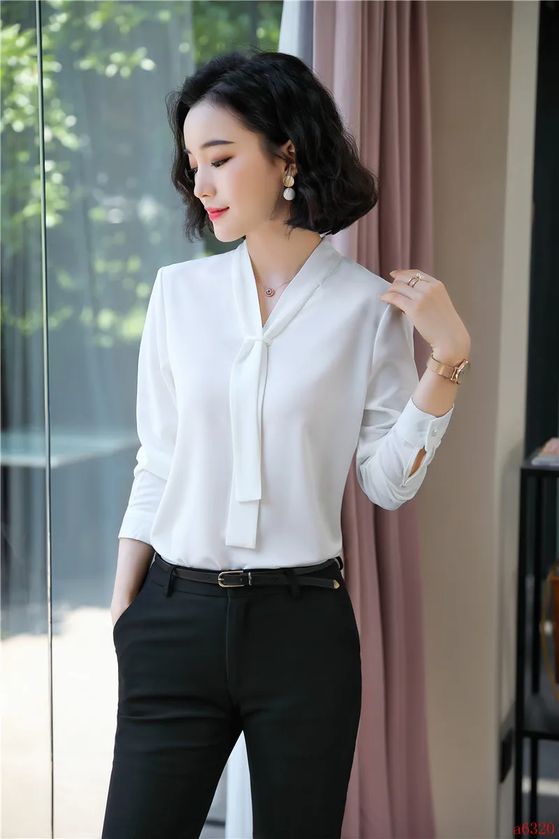 Женский офисный брючный костюм белая блузка и рубашка с длинным рукавом | Женская