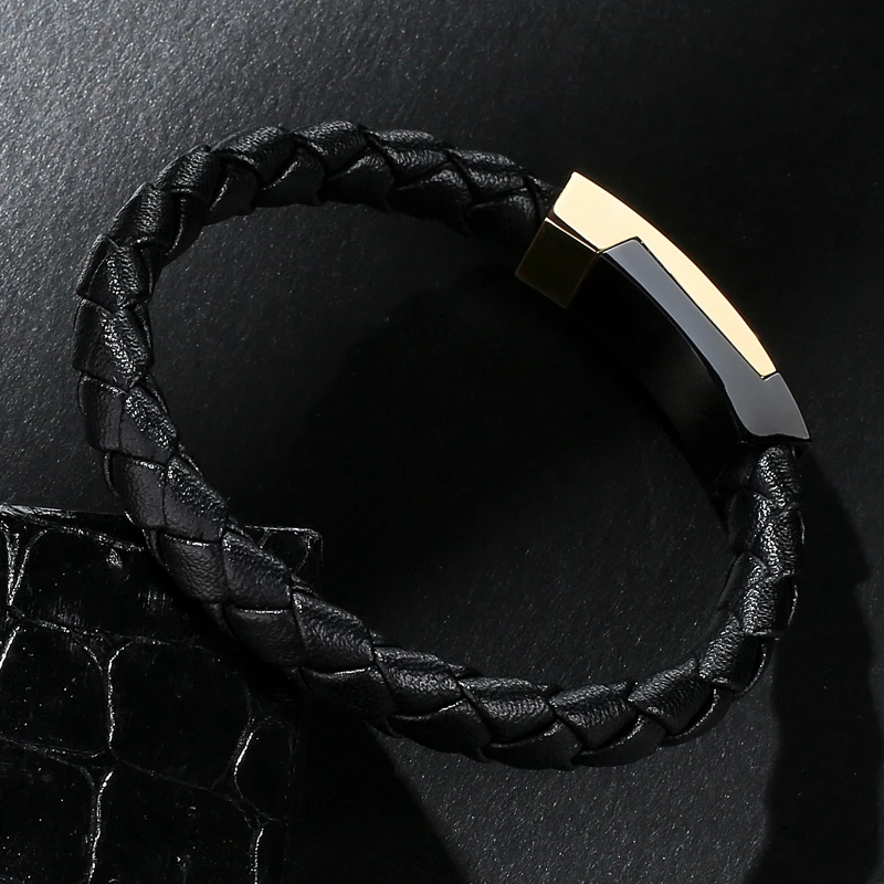 Fashion Jewelry Men Retro Bracelet Weave Leather Bracelets &amp Bangles man Classic Gold Black Collocation bangle PS2036 | Украшения и