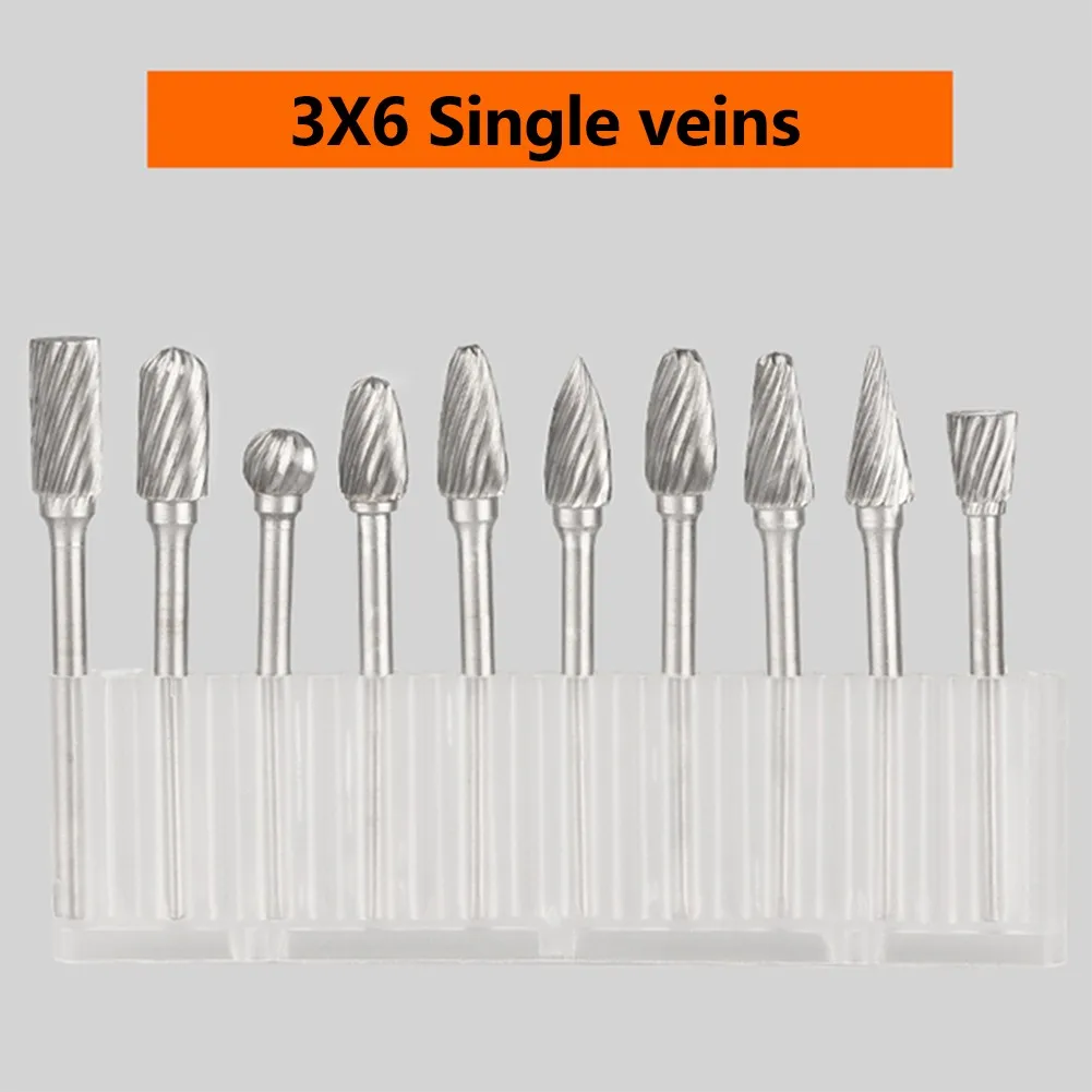 

10pcs 3*6mm Single/Double Veins Carbide Rotary File Tungsten Steel Grinding Head Set For Processing Marble Jade Hardened Steel